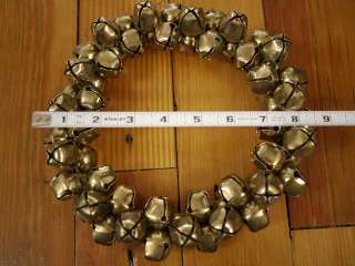 Vintage Primitive Brass Jingle Bells 9 Inch Round Door Hanging Holiday 