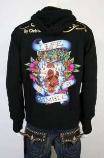 100% Auth Brand New Ed Hardy Life is a gamble Basic Black Hoodie 