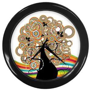  Retro Rainbow Tree Black Wall Clock