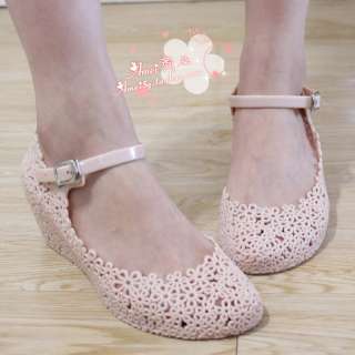   Jelly Rubber Floral Mary Jane Round Toe Wedge Heel Sandal Shoes  