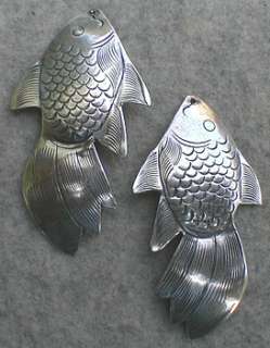 3217 ANTIQUED SS/P LEFT + RIGHT THAI FISH W/TOP HANG HOLE   2 Pr Lot 