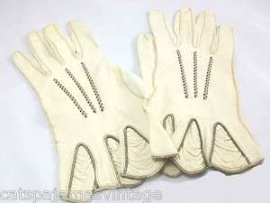 Vintage Ladies White Kid Gloves Great Gauntlet 1920s 6 1/2  