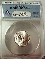 2005 P Bison Nickel Doubled Die DDO 001 ANACS MS67   