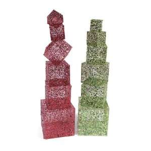 Set of 2 Candy Crush Red & Green Glittered Stacked Christmas Presents 