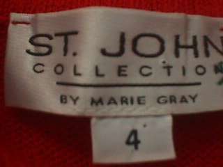 ST.JOHN COLLECTION RED,BLACK,WHITE & TAN KNIT JACKET Sz 4  