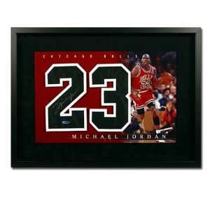 Michael Jordan Signed Jersey Numbers Piece   Framed   Autographed NBA 