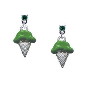  2 D Pistachio Ice Cream Cone Emerald Swarovski Post Charm 
