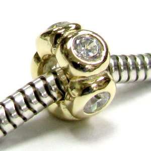  Gold on 925 Sterling Silver Flower Rondelle Clear CZ Bead 