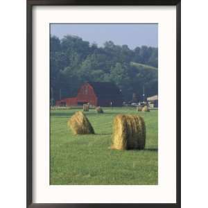  Hay Bales and Red Barn, Greenup, Kentucky, USA Framed 
