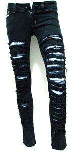 NEW destroyed ripped skinny black Balmian style JEANS,M  