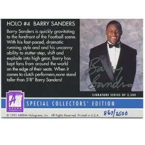  Barry Sanders Autographed/Signed 1991 Arena Holograms Card 