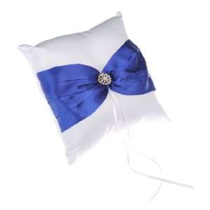   Toned Satin Wedding Ring Pillow with Rhinestone, Royal Blue and White
