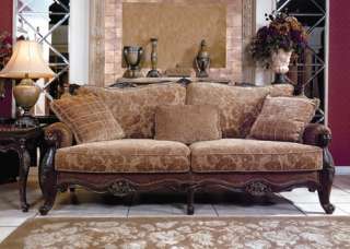   Brown Wood Leather Fabric Sofa Loveseat 2 Pc Living Room Set Furniture
