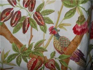 Lee Jofa CEYLON print on Linen Drapes printed bird Curtains PAIR