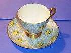   Shelly China Cup Saucer Primrose Chintz Ripon Shape Gold Foot Estate