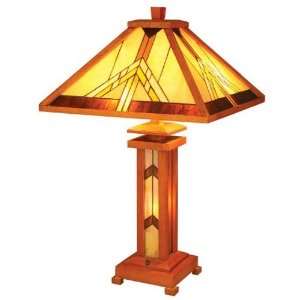  Tiffany table lamp 3 lights wood stand mission style glass 