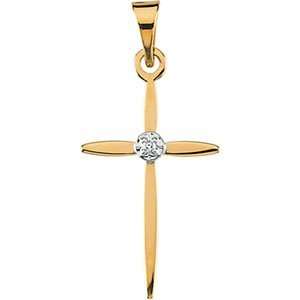  Designer Jewelry Gift 14K Yellow Gold Cross Pendant W/Diamond 