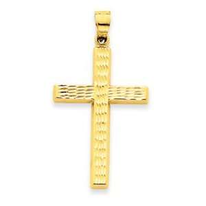  14k Yellow Gold Diamond Cut Hollow Cross Pendant Jewelry