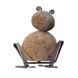   Metal Sitting Frog Natural River Stone with Wire Patio, Lawn & Garden