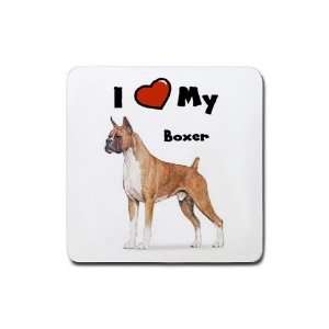 Love My Boxer Rubber Square Coaster (4 pack)  Kitchen 