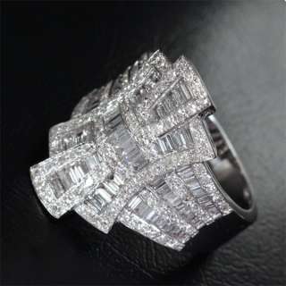 HEAVY Baguette/Round 3.88CT DIAMOND REAL 14K WHITE GOLD ENGAGEMENT 