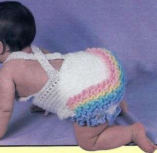 41B CROCHET PATTERN FOR Babys Rainbow Sun Suit with Ruffled Behind 