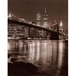  Night View of Brooklyn Bridge and Manhattan Skyline Art 