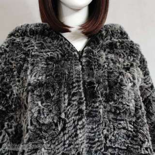 New Rex Rabbit Fur Hooded Cape/Poncho/Wrap/Stole/Jacket  