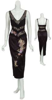 Exotic MANDALAY Black Floral Silk Lace Dress Gown 8 NEW  