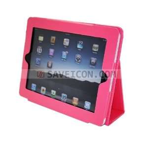 Pink PU Folio Leather Case Cover with Built in Stand for Apple iPad 1 