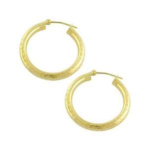   Yellow Gold 3 x 31 MM Diamond Cut Hoop Earrings Katarina Jewelry