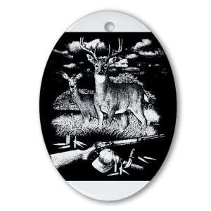   Ornament (Oval) Deer Hunting Buck Doe Rifle and Hat 