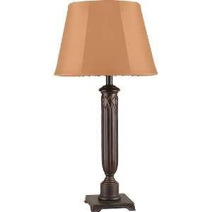   Light Indoor/Outdoor Table Lamp, Ochre Fabric Shades, Grecian Bronze