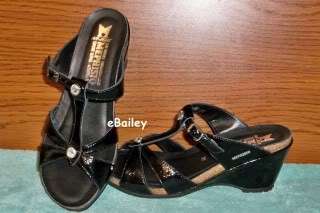   Ladies Black Patent Leather sandals slides NAZLI 7 / 37 NEW  