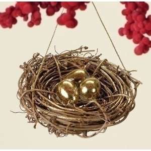  3.5 Golden Eggs In Birds Nest Christmas Ornament #39181 