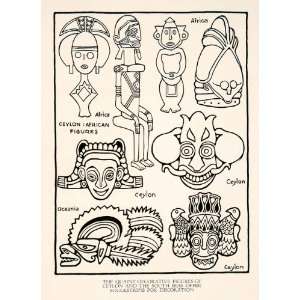1929 Print Africa Ceylon Oceania Tribal Masks Tribe Figures Headdress 