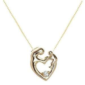 18kt Gold over Sterling Silver Mother And Baby White CZ Heart Pendant 