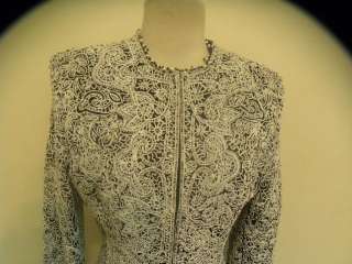 BADGLEY MISCHKA black/white embroidered silk blazer 10  