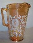   Pressed Glass Pitcher Handle Carnival Orange Reflective White Flowers