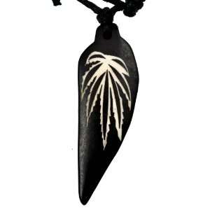  Buffalo Bone Cotton Hemp Leaf Necklace, #17 Jewelry