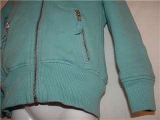 Mini Boden aqua fleece zip through jacket w/faux fur  