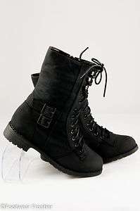 Girls Military Style Black LaceUp Faux Leather Boots 71  