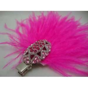  NEW Bright Pink Ostrich Feather Hair Clip, Limited 