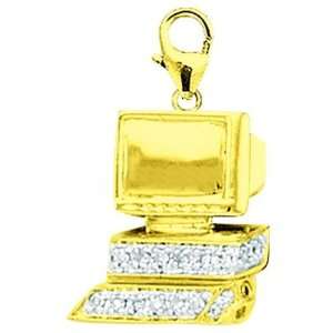  14K Gold 1/10ct HIJ Diamond Computer Spring Ring Charm 