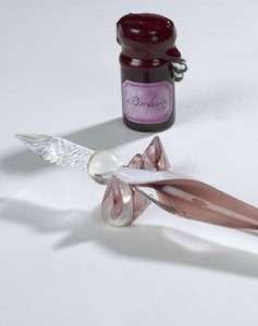 Victorian Rose pen set   Hand Blown Glass Stylus & Ink  
