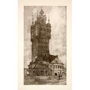  1911 Print George Wharton Edwards Art Bergues Belfry Tower 