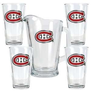  Montreal Canadiens Pitcher and 4 Piece Glass Set Sports 