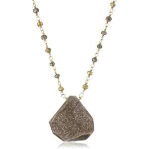   Boho Grey Druzy Pyrite Vermeil Beaded Chain Necklace Jewelry