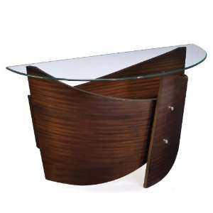   T1696 75 Contour Wood & Glass Round Sofa Console Table