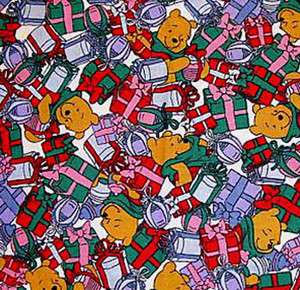   Winnie The Pooh Christmas Pre Quilted Cotton Fabric   Half Metre